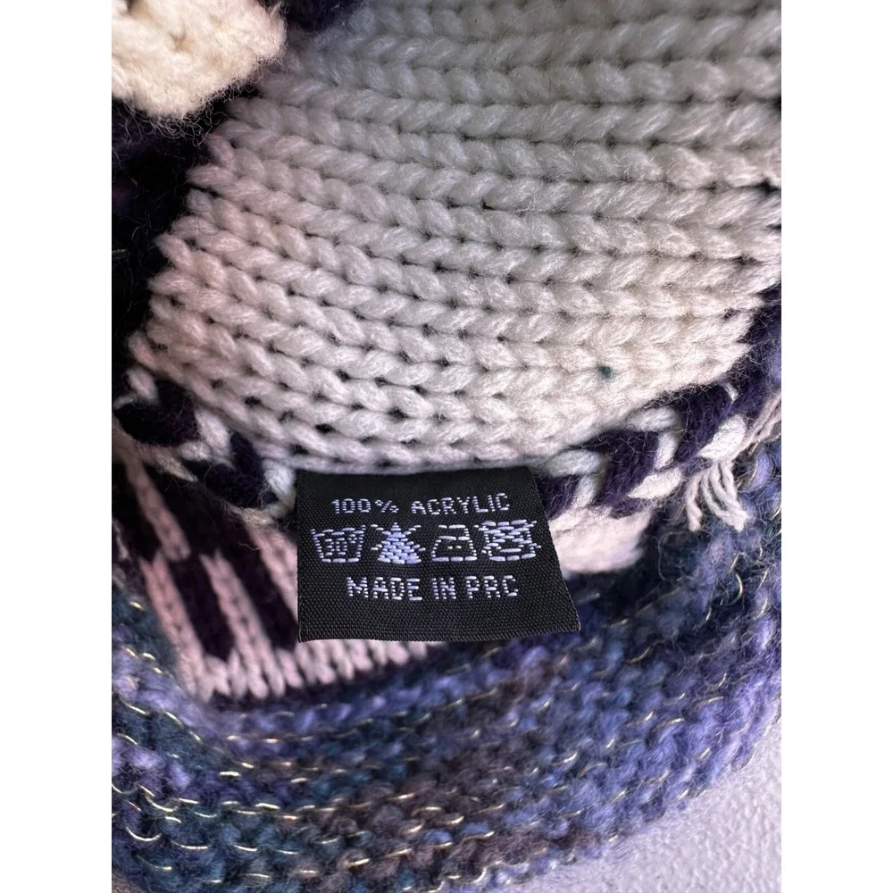 Amsterdam Blue Black Pom Pom Beanie Tassel Slouchy Knit Ski Winter Warm Hat